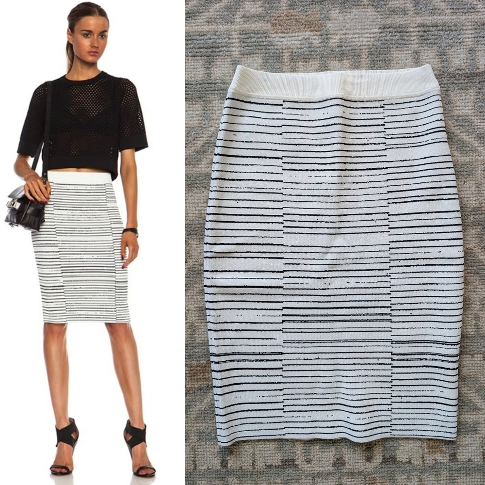 Like New A.L.C Lyons Black and White Striped Women's Skirt
